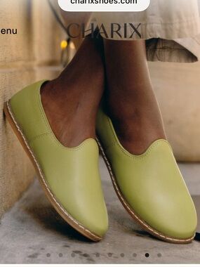 Charix Pistachio Slip-on Leather Shoes, Size 40